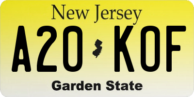 NJ license plate A20KOF