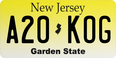 NJ license plate A20KOG