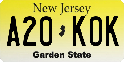 NJ license plate A20KOK