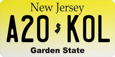 NJ license plate A20KOL
