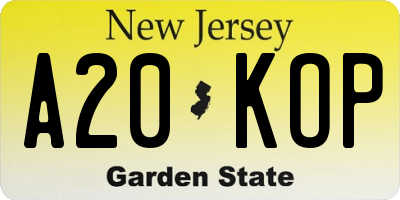 NJ license plate A20KOP