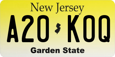 NJ license plate A20KOQ