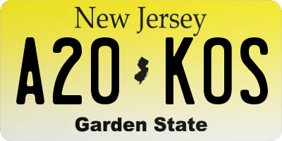 NJ license plate A20KOS