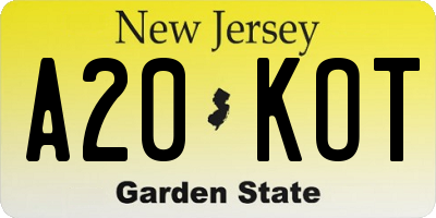 NJ license plate A20KOT