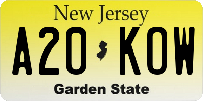 NJ license plate A20KOW