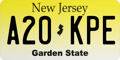 NJ license plate A20KPE