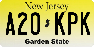 NJ license plate A20KPK
