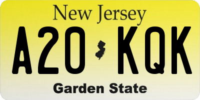 NJ license plate A20KQK