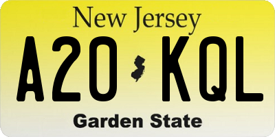 NJ license plate A20KQL