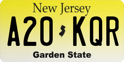 NJ license plate A20KQR