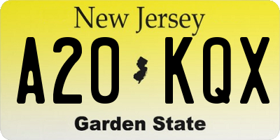 NJ license plate A20KQX