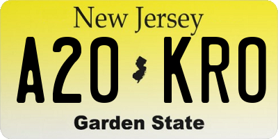 NJ license plate A20KRO
