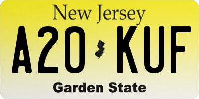 NJ license plate A20KUF