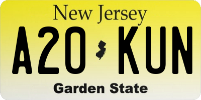 NJ license plate A20KUN