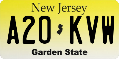 NJ license plate A20KVW
