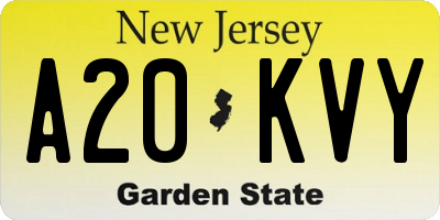 NJ license plate A20KVY