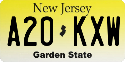NJ license plate A20KXW