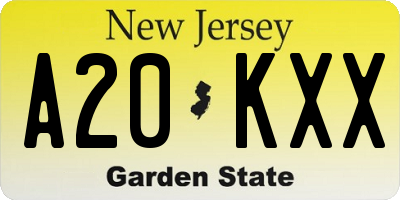 NJ license plate A20KXX