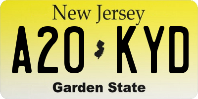 NJ license plate A20KYD