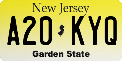NJ license plate A20KYQ