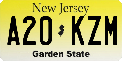 NJ license plate A20KZM