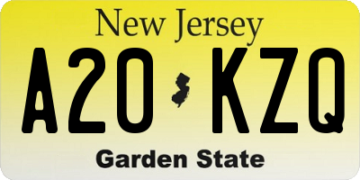 NJ license plate A20KZQ