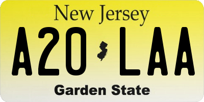 NJ license plate A20LAA
