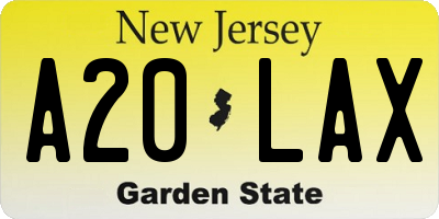 NJ license plate A20LAX