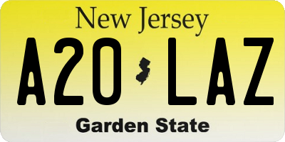 NJ license plate A20LAZ