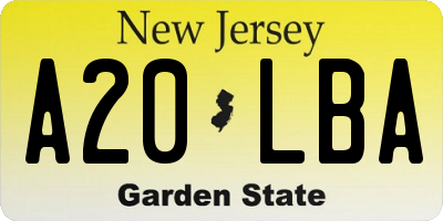 NJ license plate A20LBA