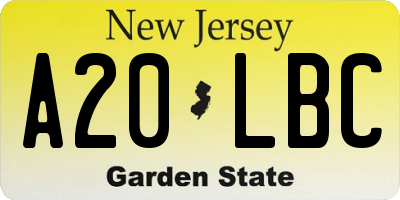 NJ license plate A20LBC