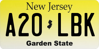 NJ license plate A20LBK