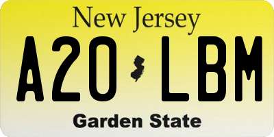 NJ license plate A20LBM