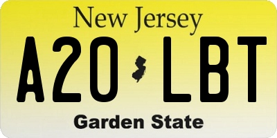 NJ license plate A20LBT