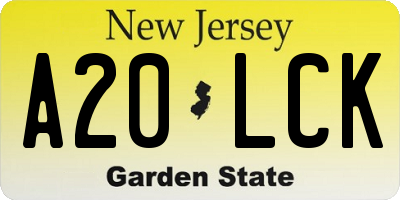 NJ license plate A20LCK