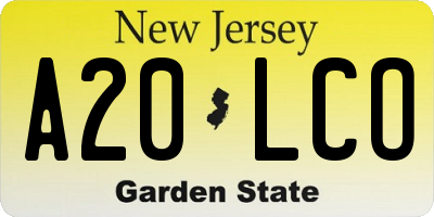 NJ license plate A20LCO