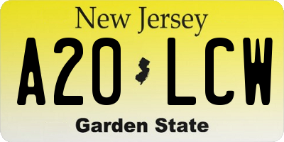 NJ license plate A20LCW