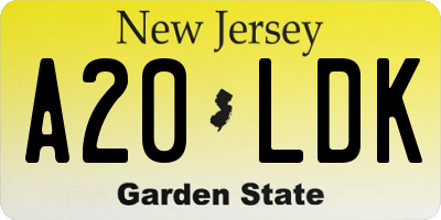 NJ license plate A20LDK