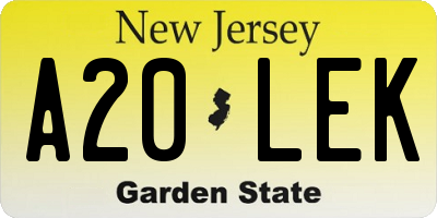 NJ license plate A20LEK