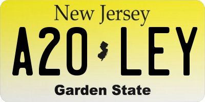 NJ license plate A20LEY