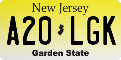 NJ license plate A20LGK
