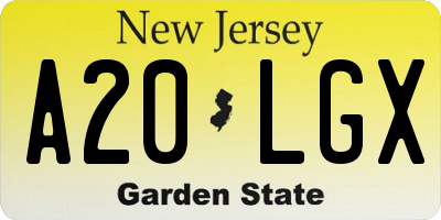 NJ license plate A20LGX