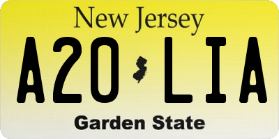 NJ license plate A20LIA