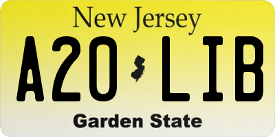 NJ license plate A20LIB