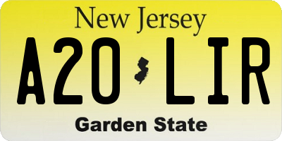 NJ license plate A20LIR