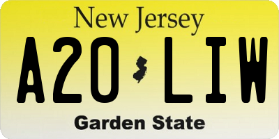 NJ license plate A20LIW