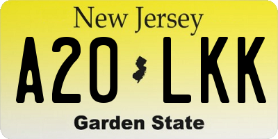 NJ license plate A20LKK