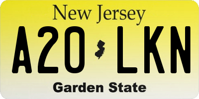 NJ license plate A20LKN