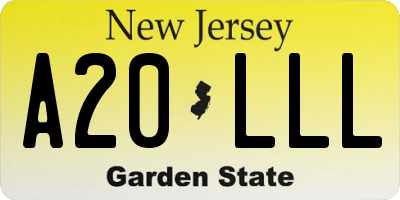 NJ license plate A20LLL