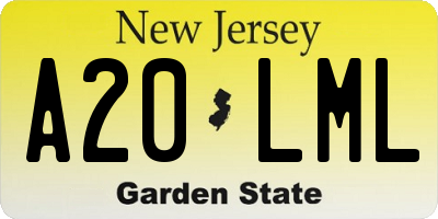 NJ license plate A20LML